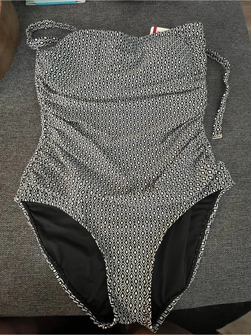 DKNY Black & White One-Piece Swimsuit - Picture 1 of 8